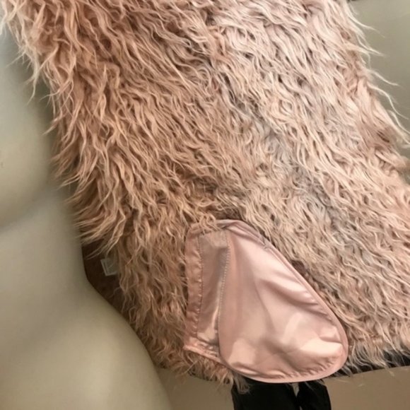 💥STUNNING!💥Pink Faux Mongolian Fur Collar & Lining Glossy Leather Moto Jacket - Picture 12 of 16